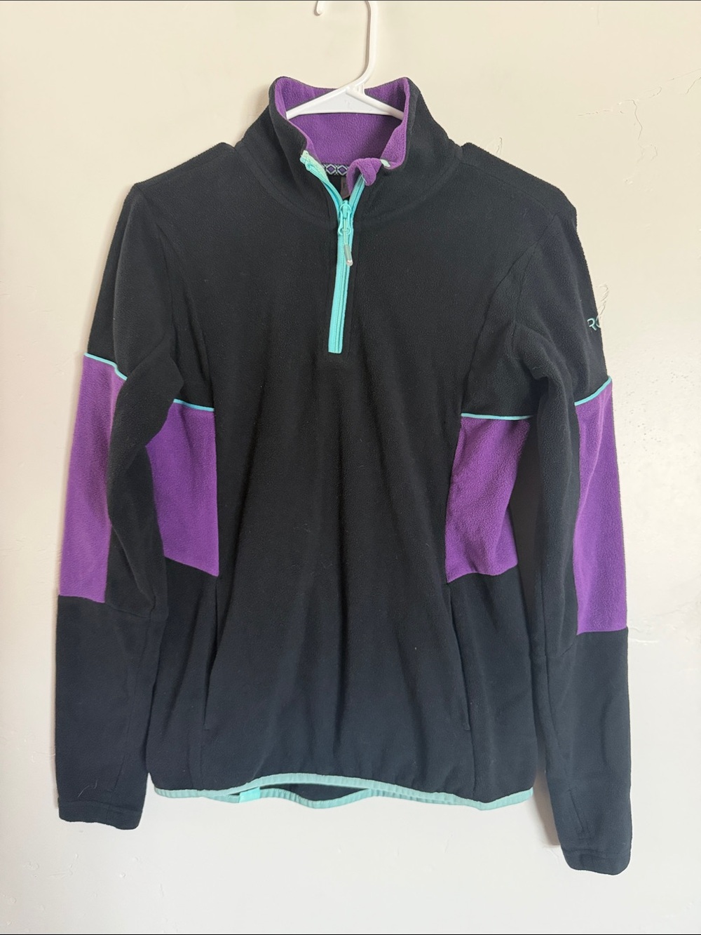 Roxy Black and Purple Half-Zip Fleece with Teal Trim Outdoor Athletic Jacket